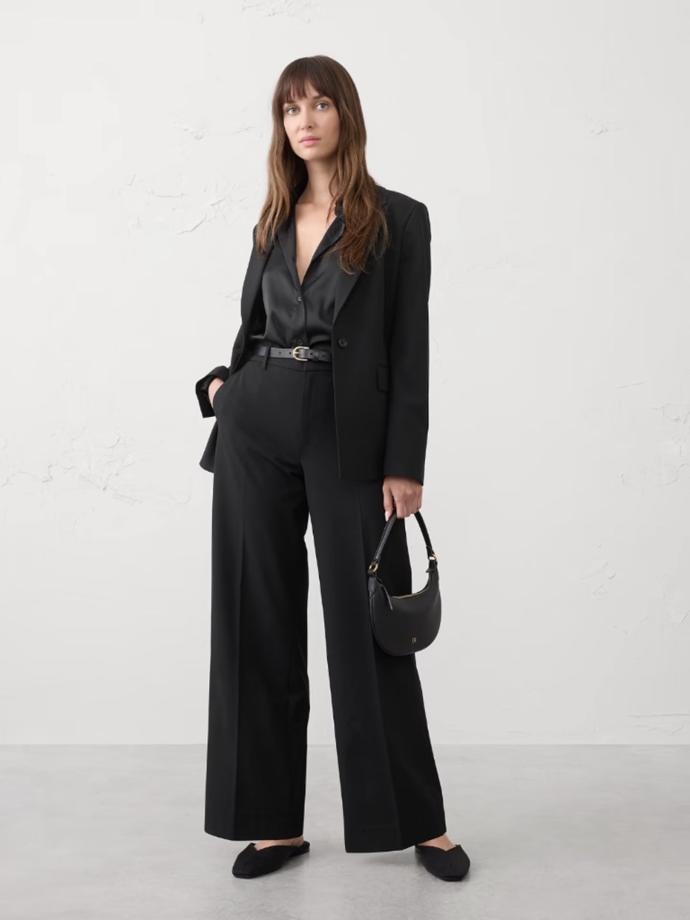 NWT Banana Republic Wide-Leg High-Rise Sculpted Trouser // Black 812849